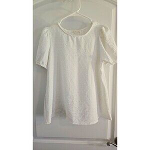 Reb In J White Puff Short Sleeve Shirt Blouse Dots Sz Small